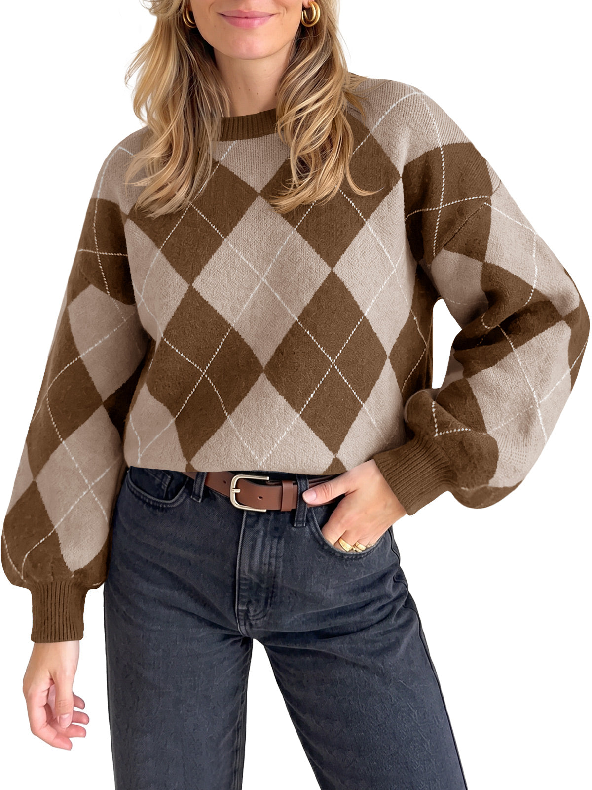 Saodimallsu Women Checkered Argyle Sweater