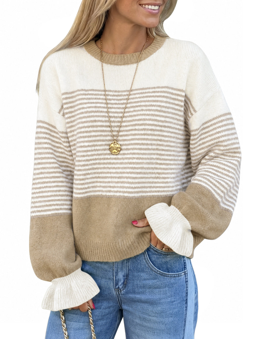 Saodimallsu Women Ruffle Sleeve Sweater