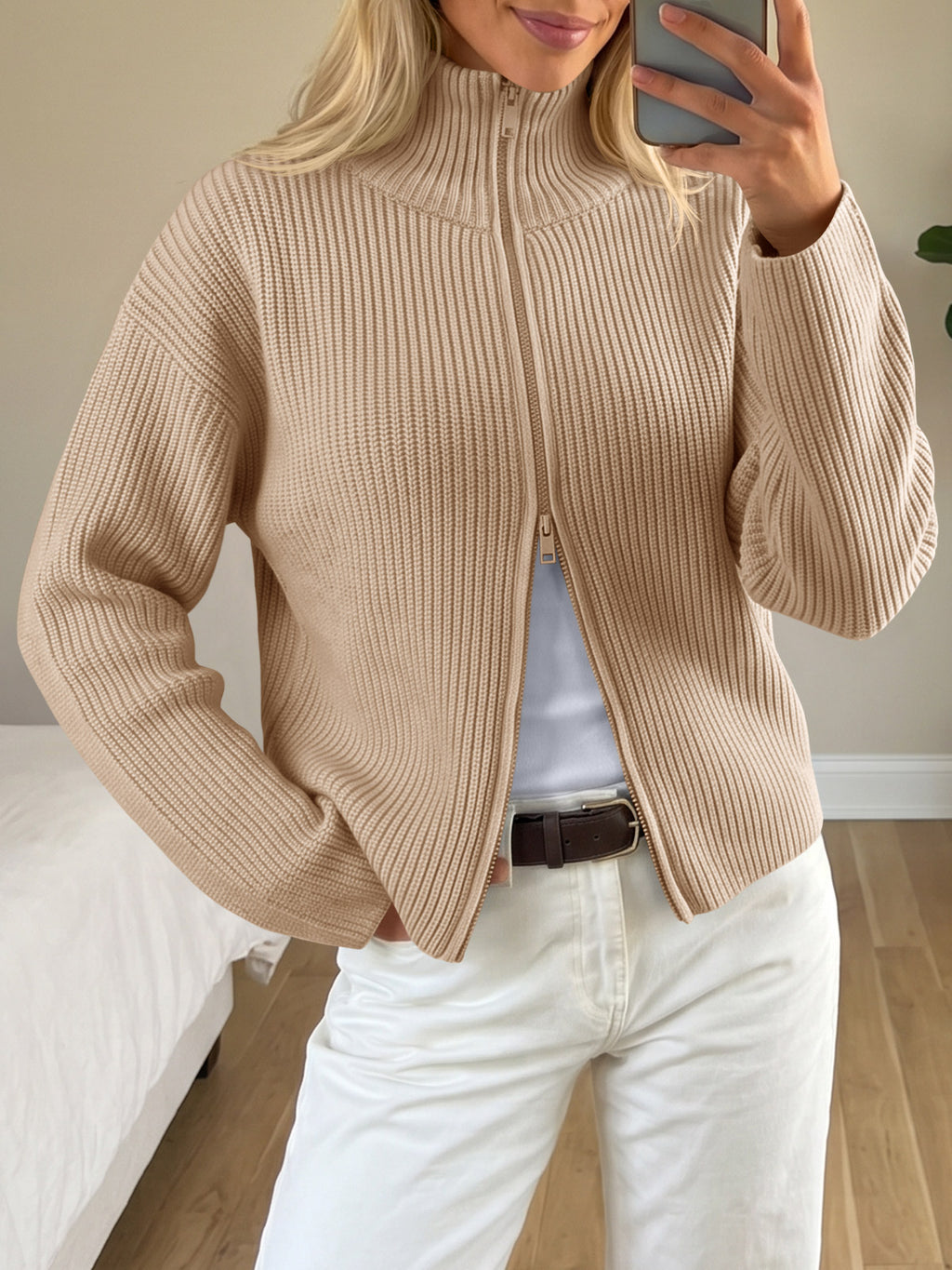 Saodimallsu Women Zip Up Chunky Knit Sweater