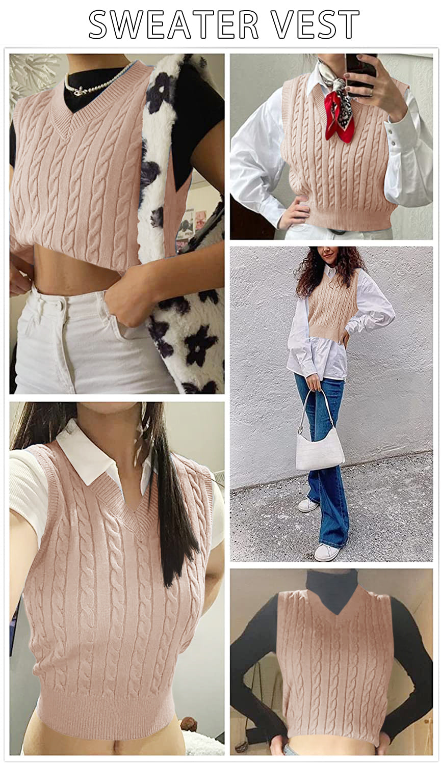 Saodimallsu Womens Cable Knit Sweater Vest