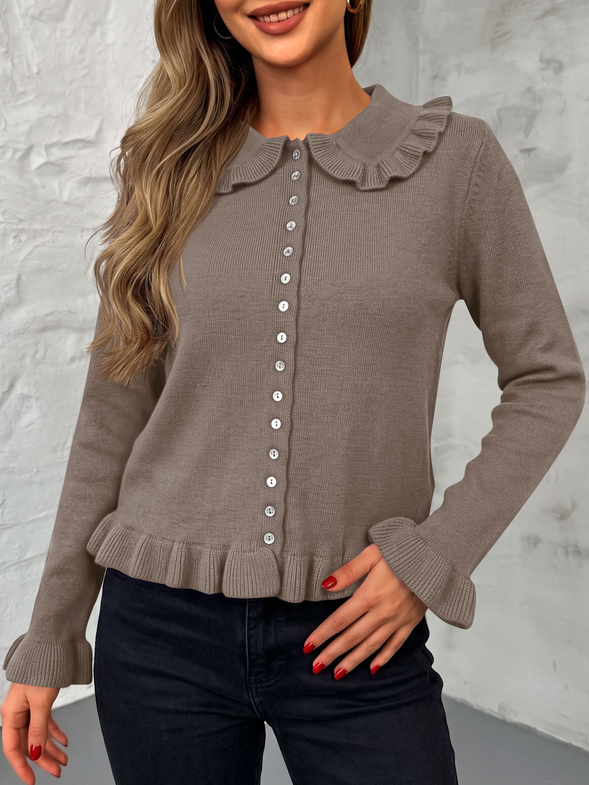 Saodimallsu Womens Ruffle Button Down Cardigan