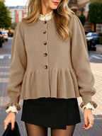 Saodimallsu Womens Peplum Ruffle Sleeve Cardigan