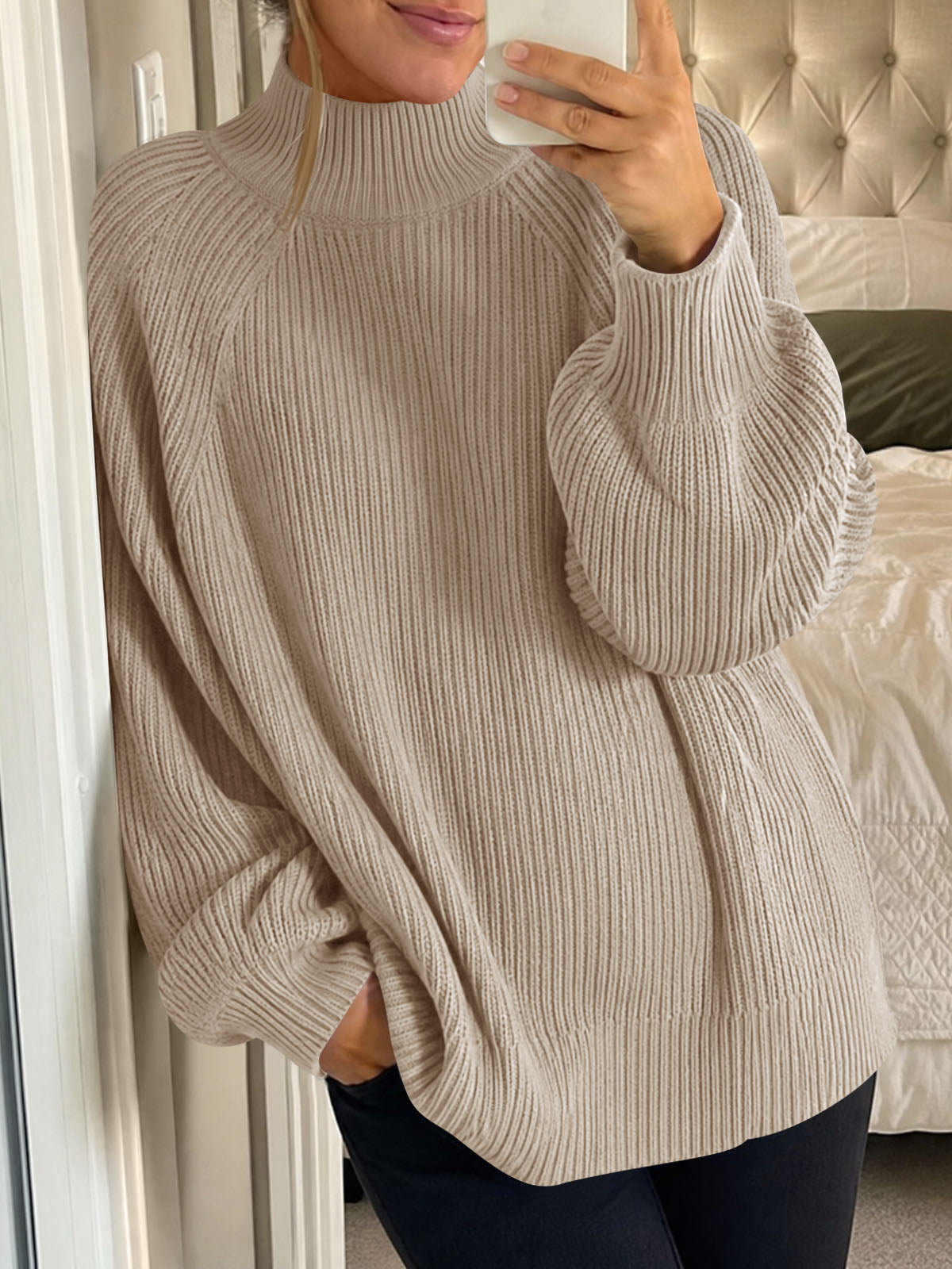 Saodimallsu Womens High Neck Oversized Knit Sweater