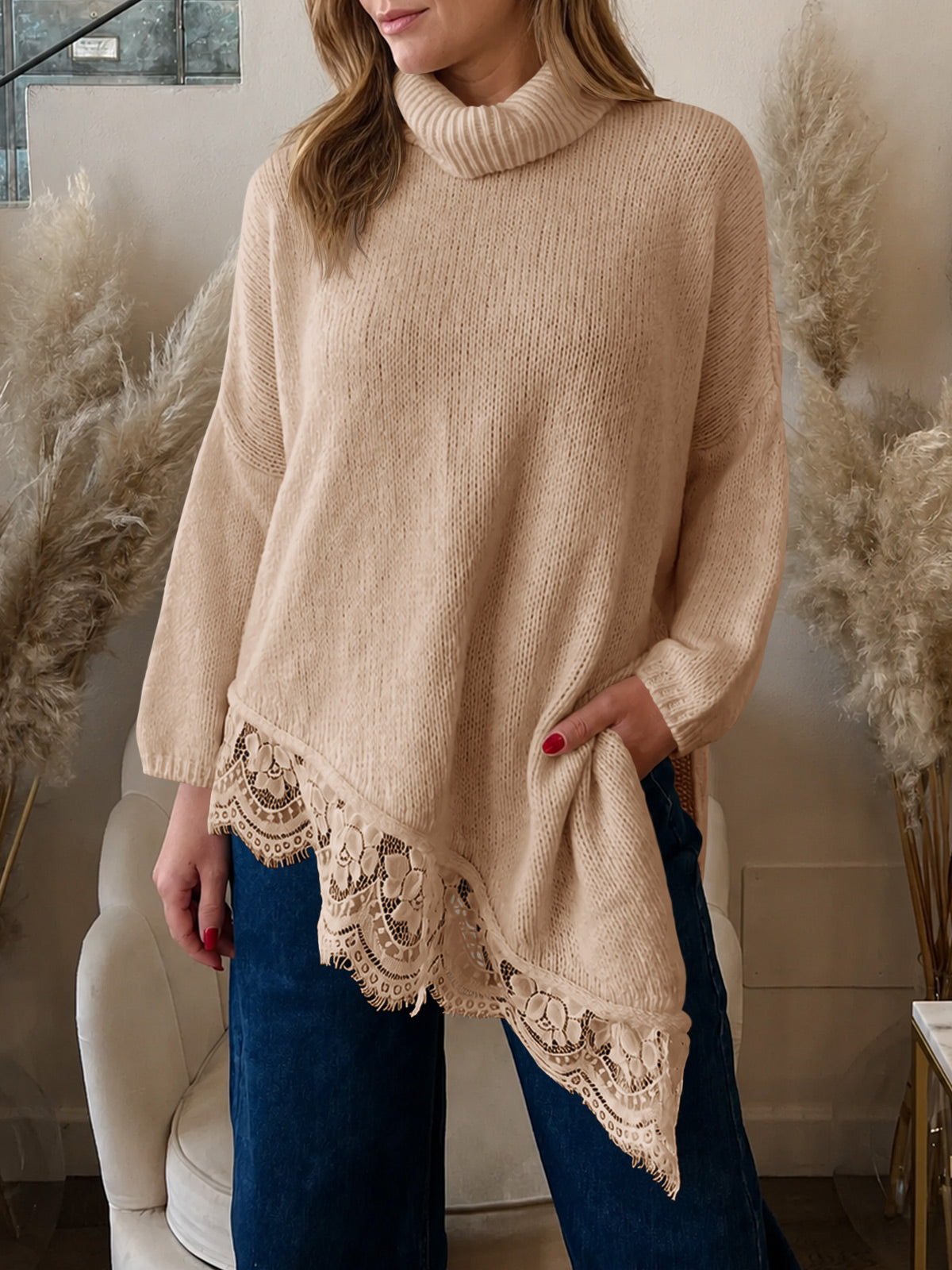 Saodimallsu Womens Oversized Batwing Sleeve Turtleneck Sweater