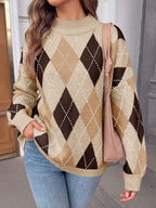 Saodimallsu Womens Oversized Argyle Fall Winter Sweater
