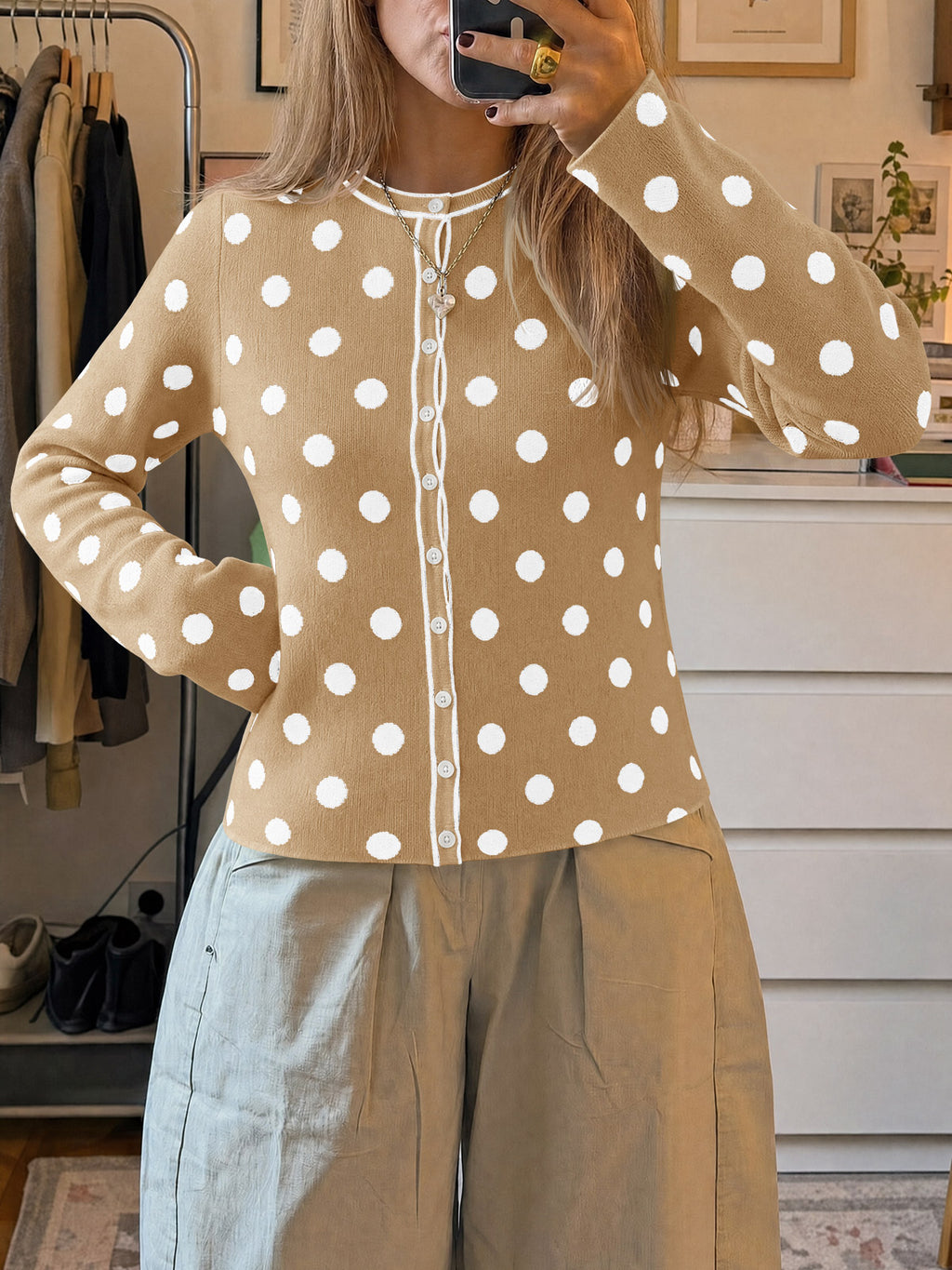 Saodimallsu Womens Polka Dot Button Up Cardigan