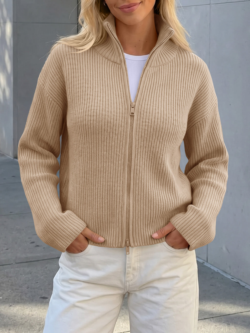 Saodimallsu Women Zip Up Chunky Knit Sweater