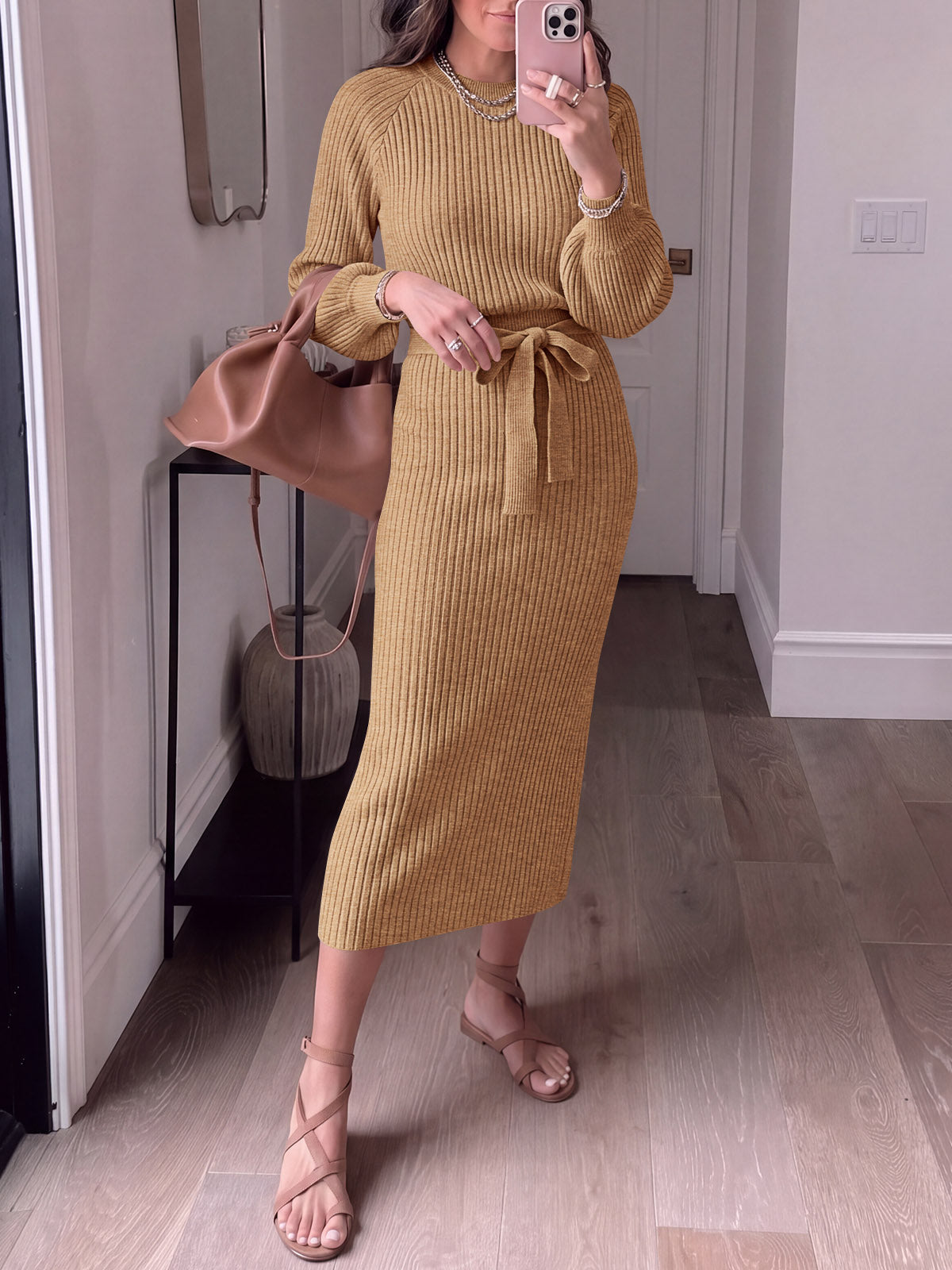 Saodimallsu Womens Ribbed Knit Sweater Dress