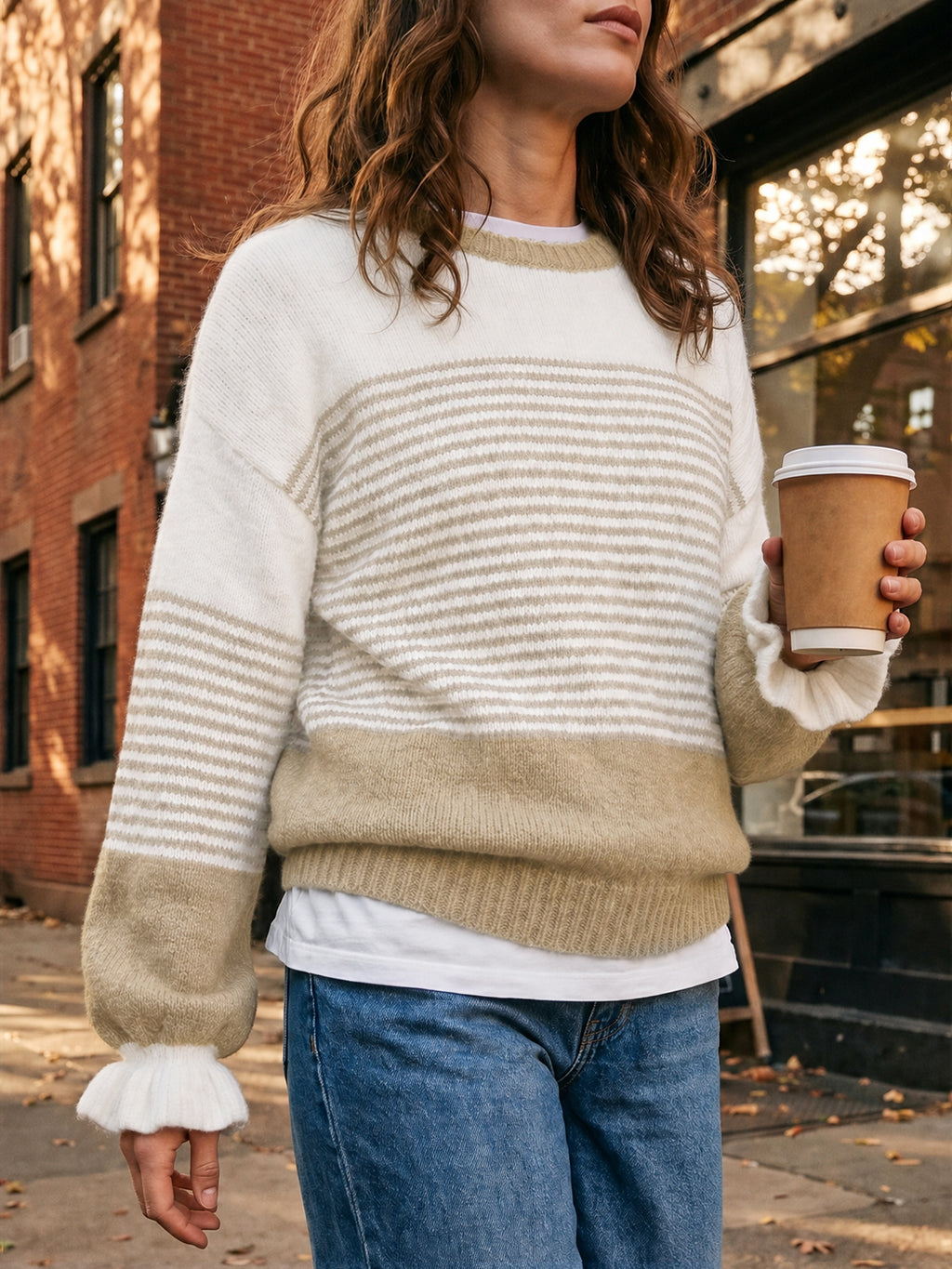 Saodimallsu Women Ruffle Sleeve Sweater