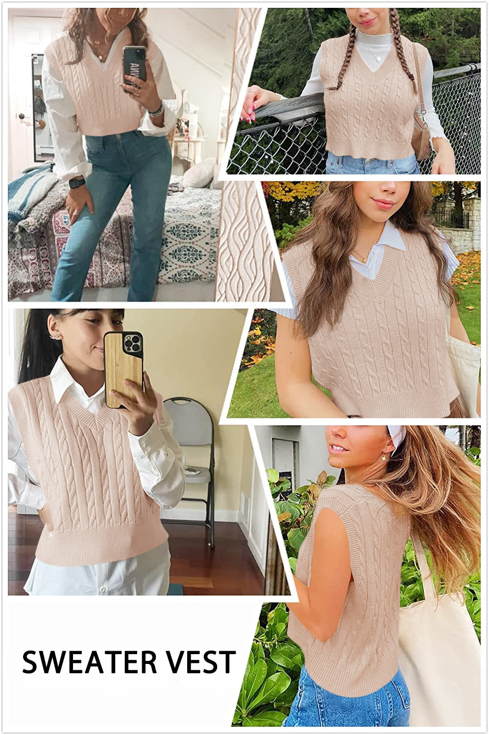 Saodimallsu Womens Cable Knit Sweater Vest