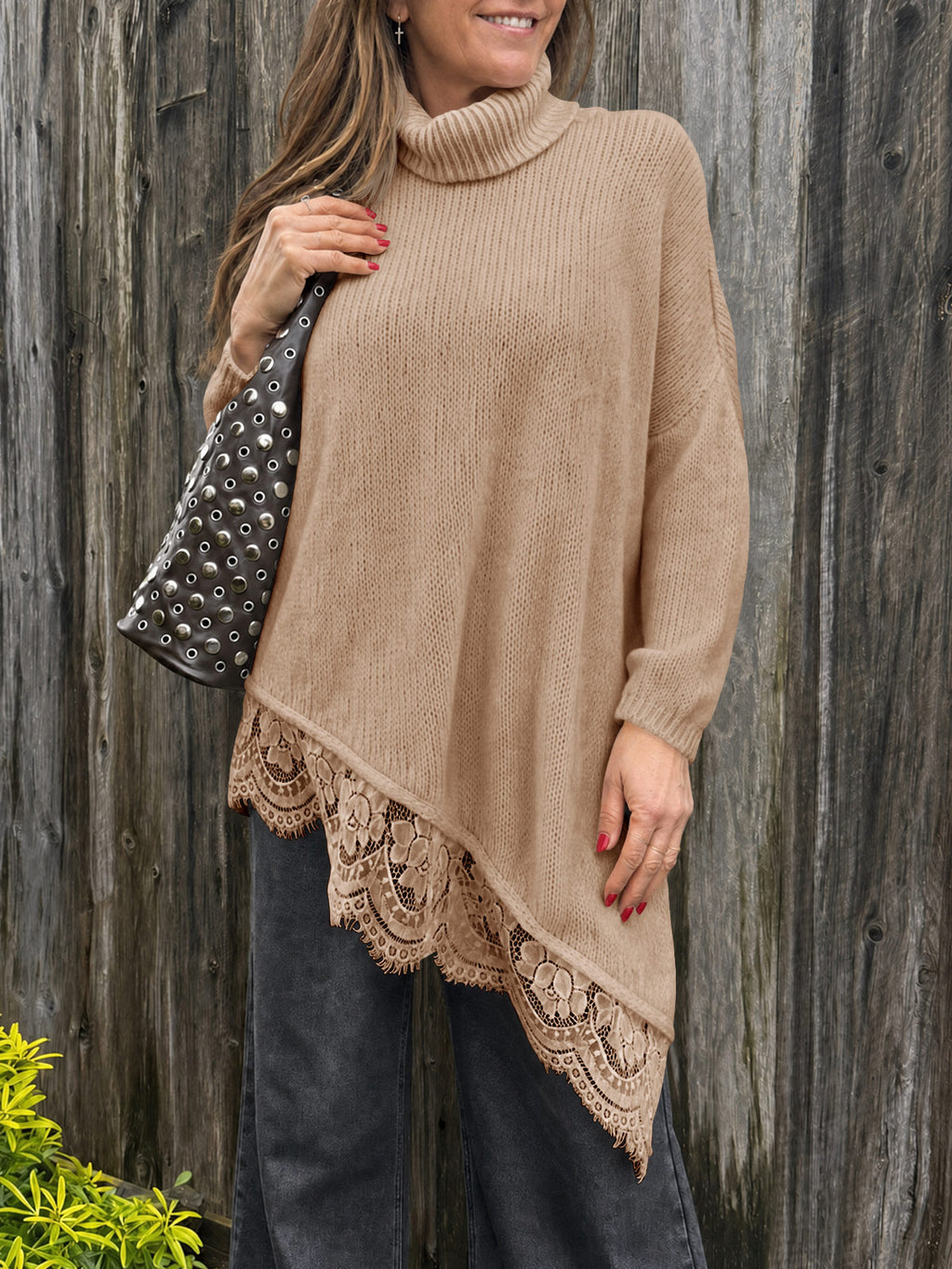 Saodimallsu Womens Oversized Batwing Sleeve Turtleneck Sweater