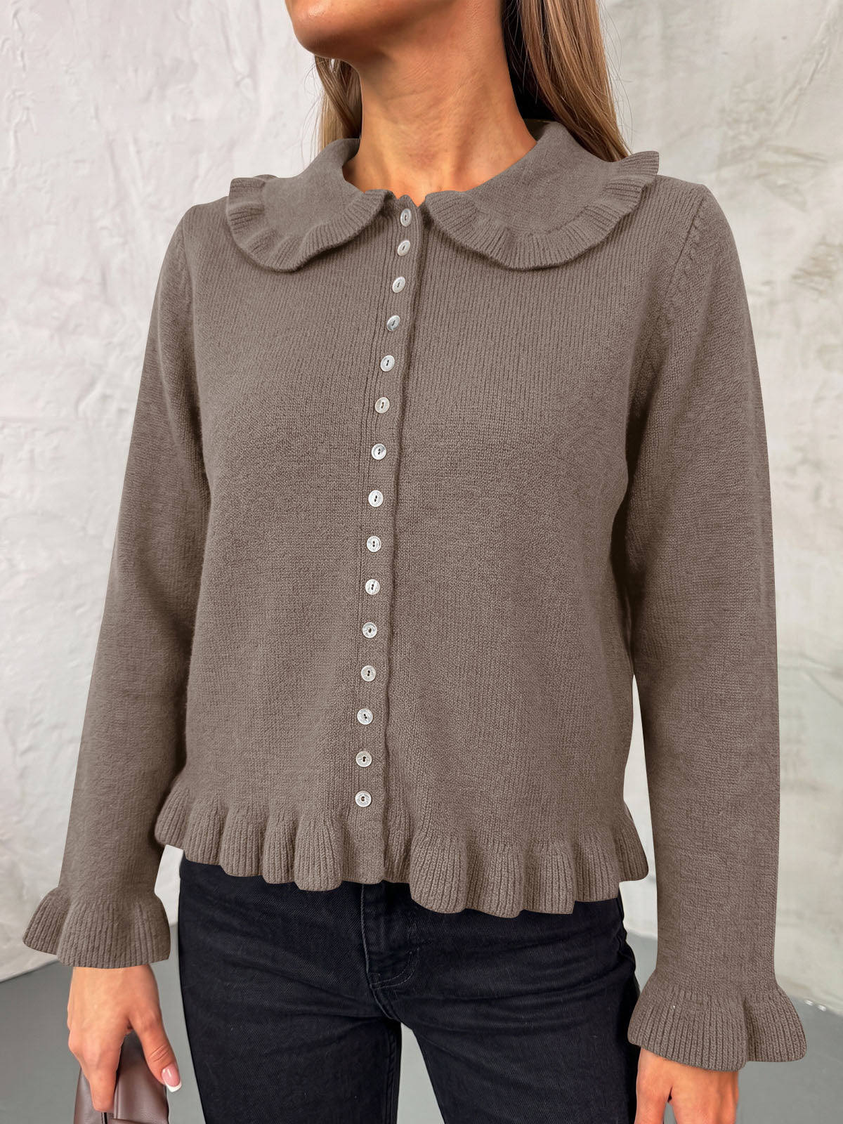 Saodimallsu Womens Ruffle Button Down Cardigan