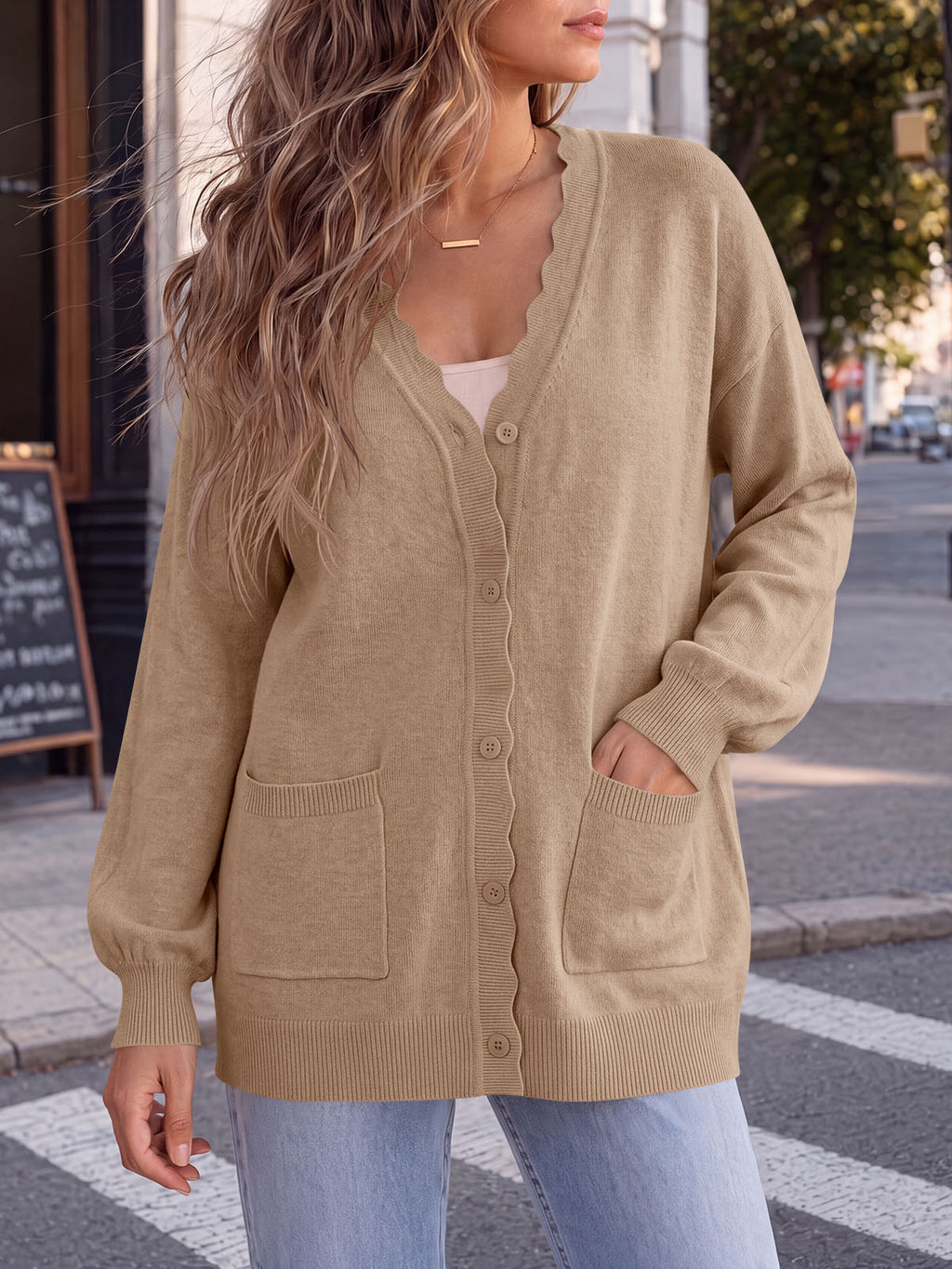 Saodimallsu Womens Oversized V Neck  Cardigan