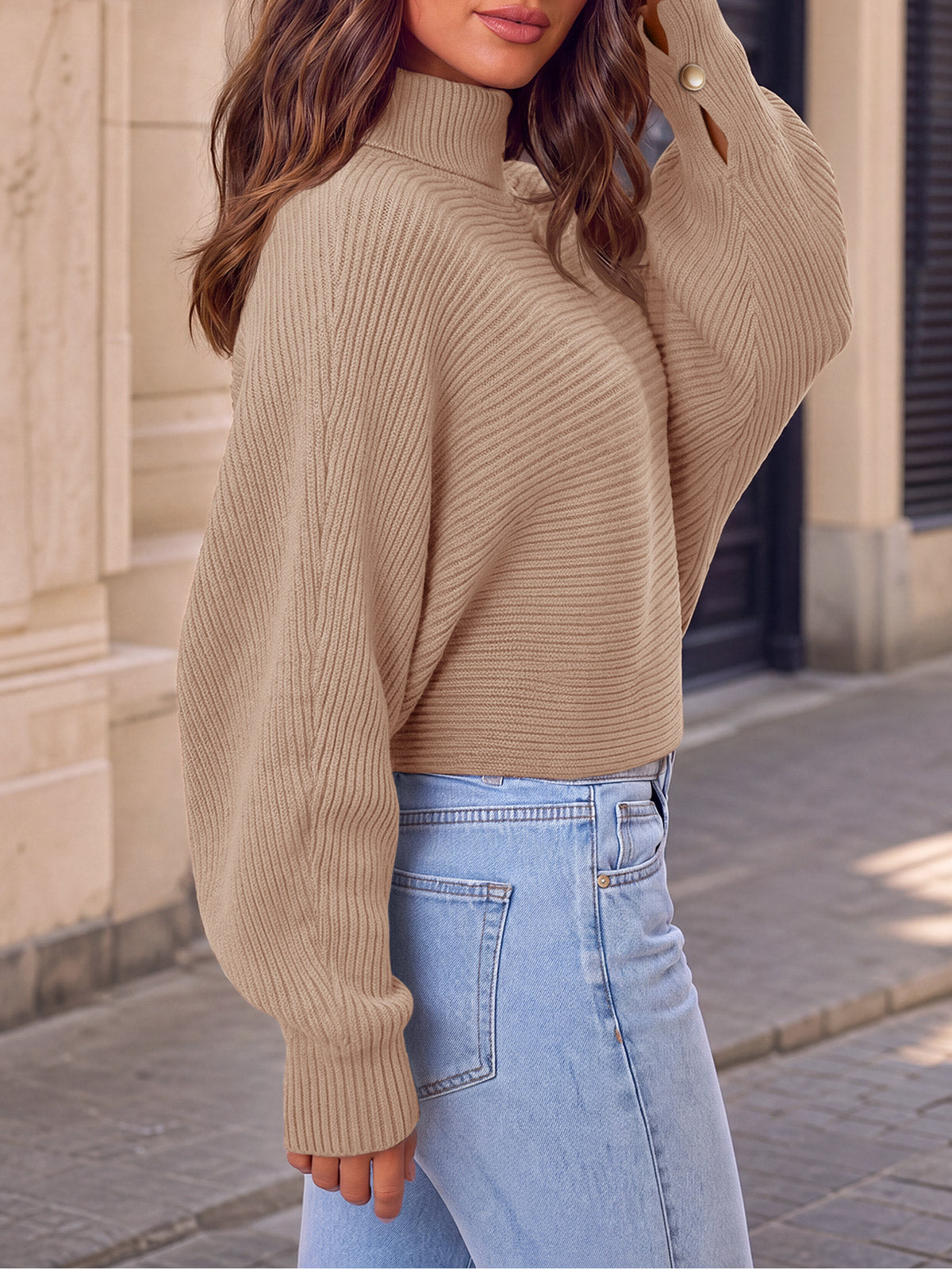 Saodimallsu Womens Batwing Sleeve Knit Turtleneck Sweater