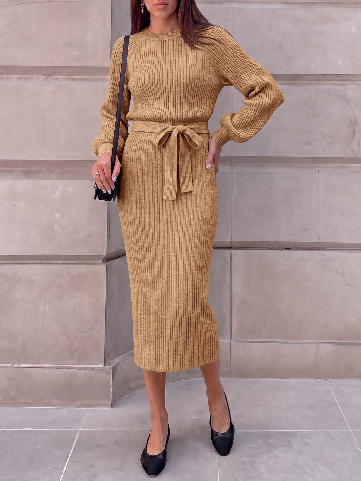 Saodimallsu Womens Ribbed Knit Sweater Dress