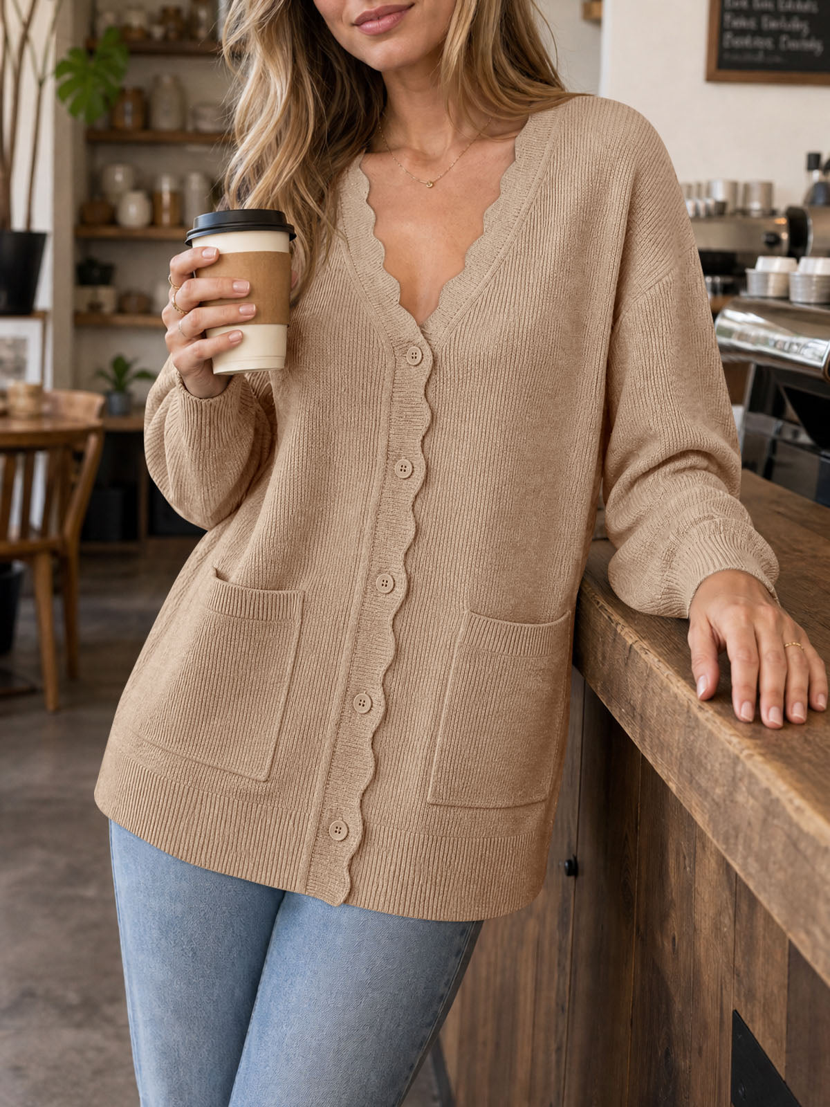 Saodimallsu Womens Oversized V Neck  Cardigan
