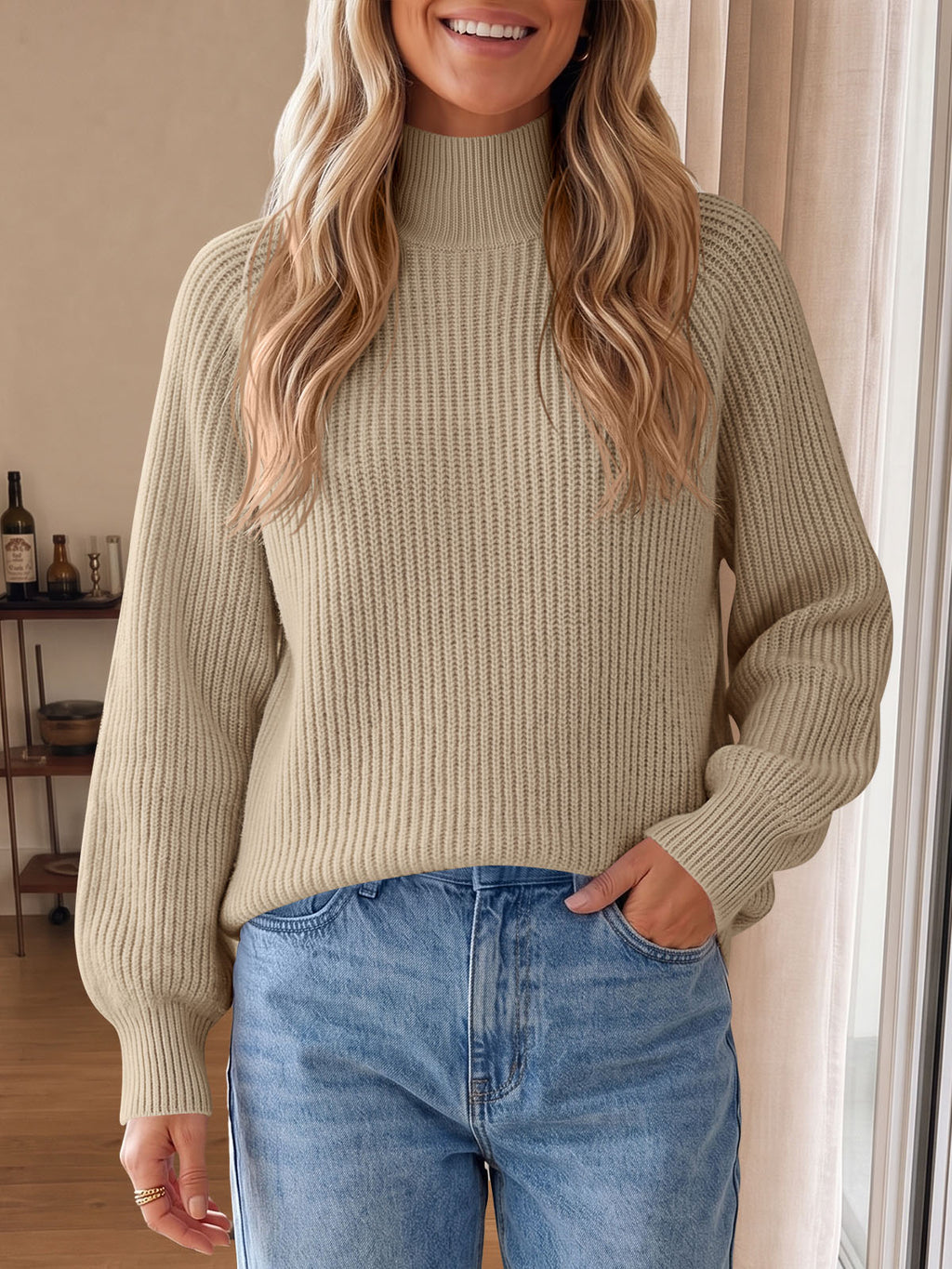 Saodimallsu Womens High Neck Oversized Knit Sweater