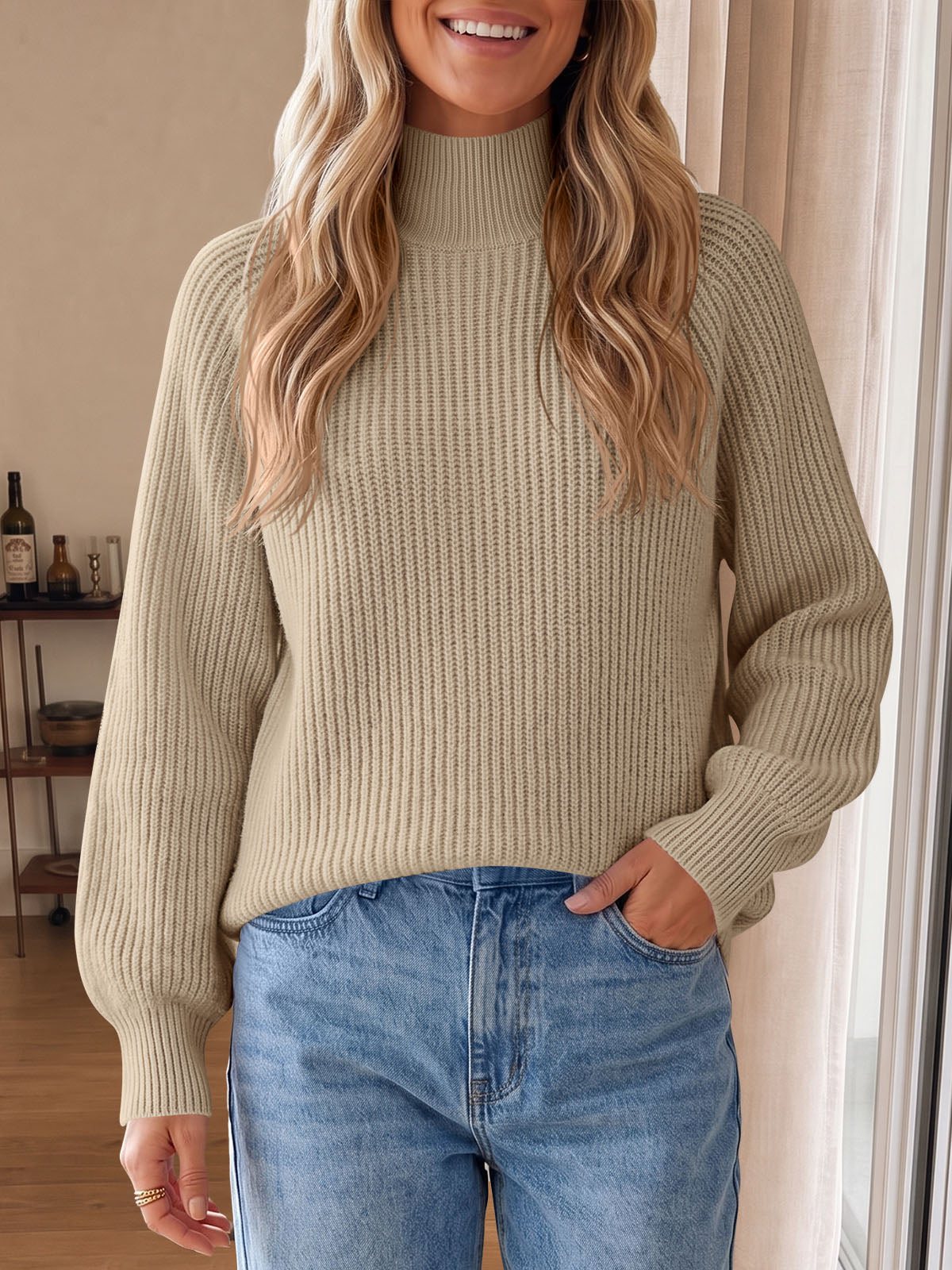 Saodimallsu Womens High Neck Oversized Knit Sweater