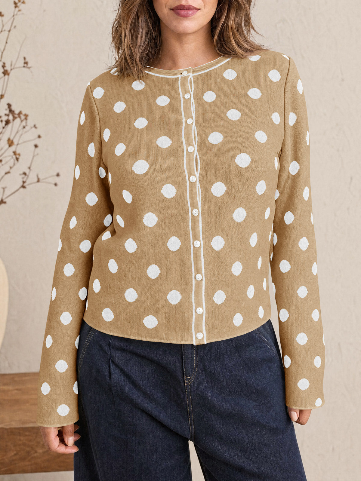 Saodimallsu Womens Polka Dot Button Up Cardigan