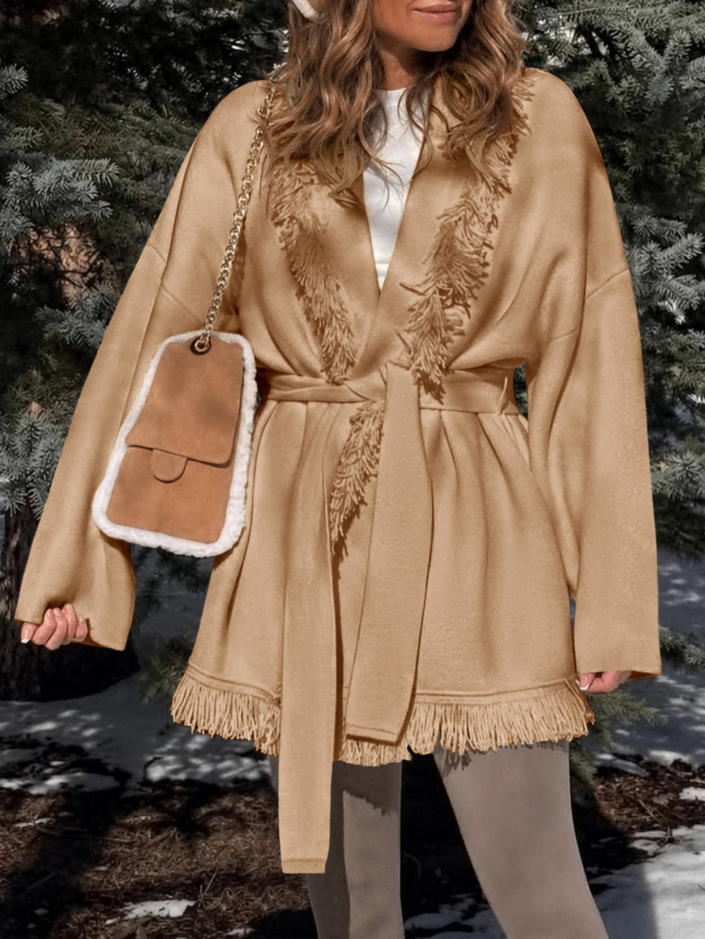 Saodimallsu Womens Tassel Fringe Lapel Cardigan