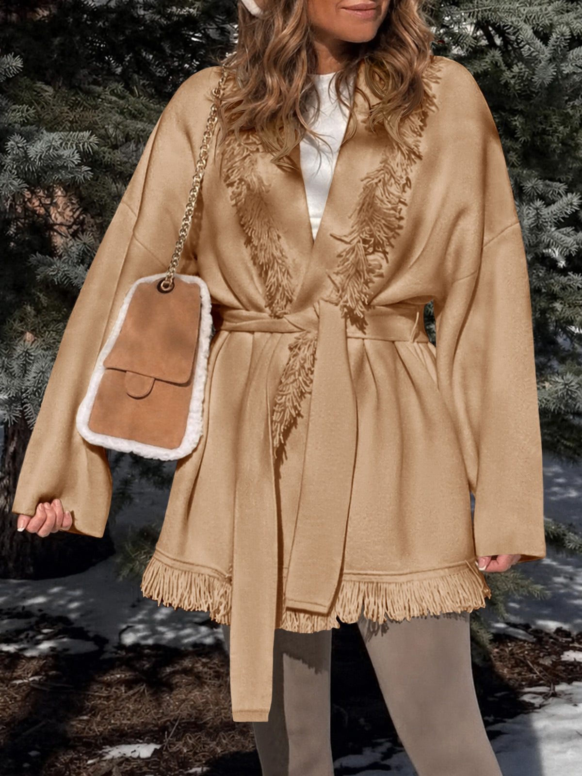 Saodimallsu Womens Tassel Fringe Lapel Cardigan