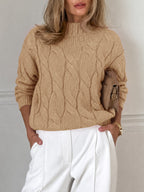 Saodimallsu Womens Mock Neck Cable Knit Sweater