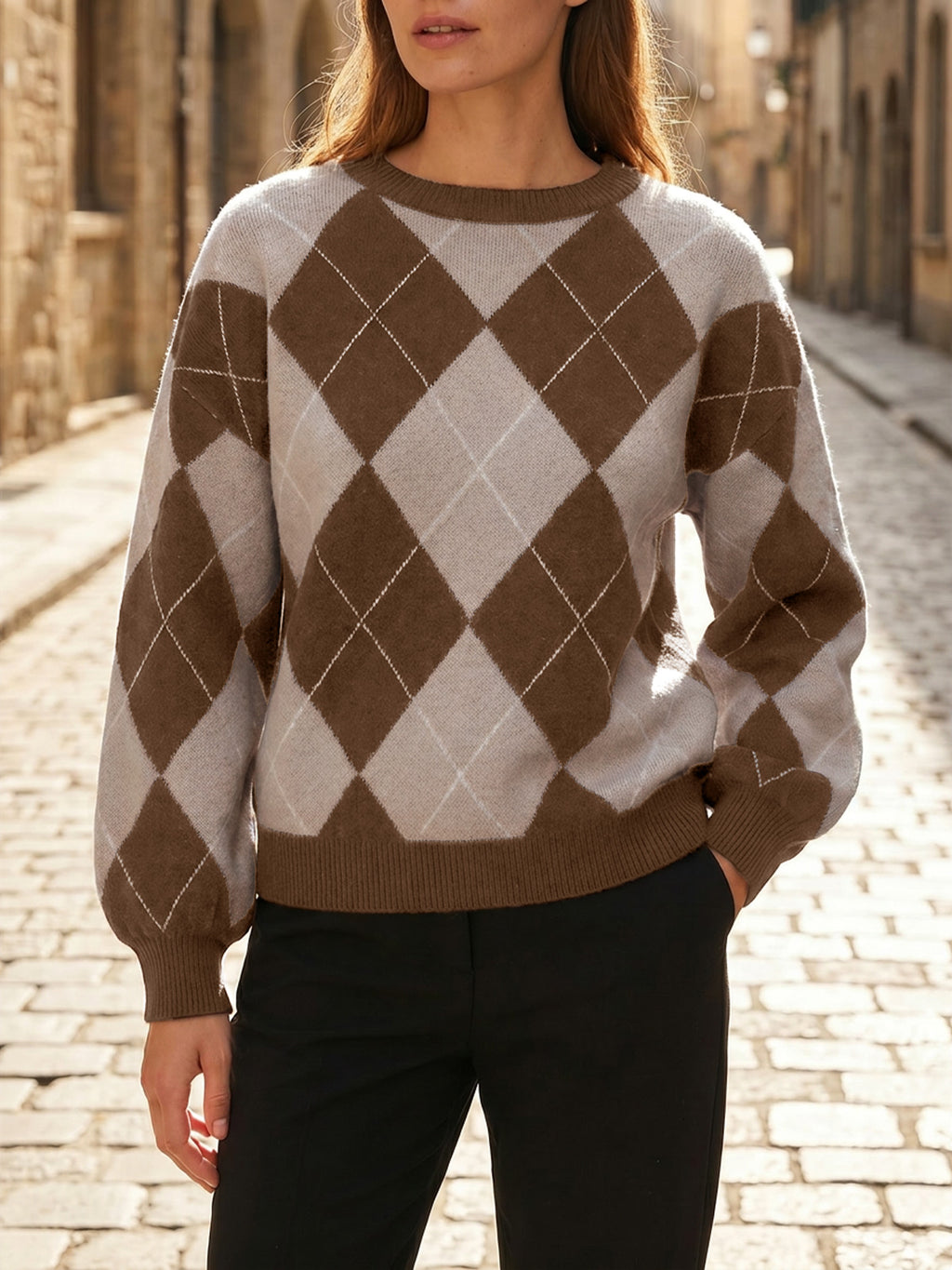Saodimallsu Women Checkered Argyle Sweater