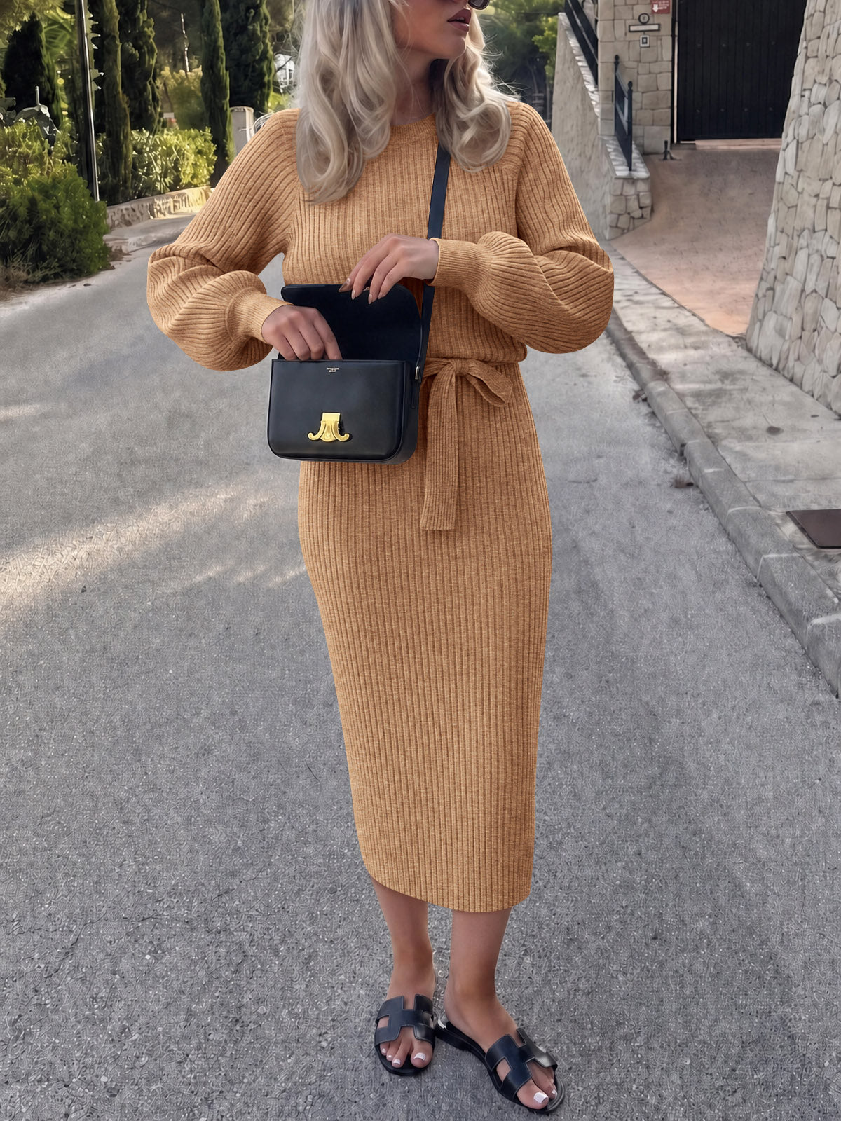 Saodimallsu Womens Ribbed Knit Sweater Dress
