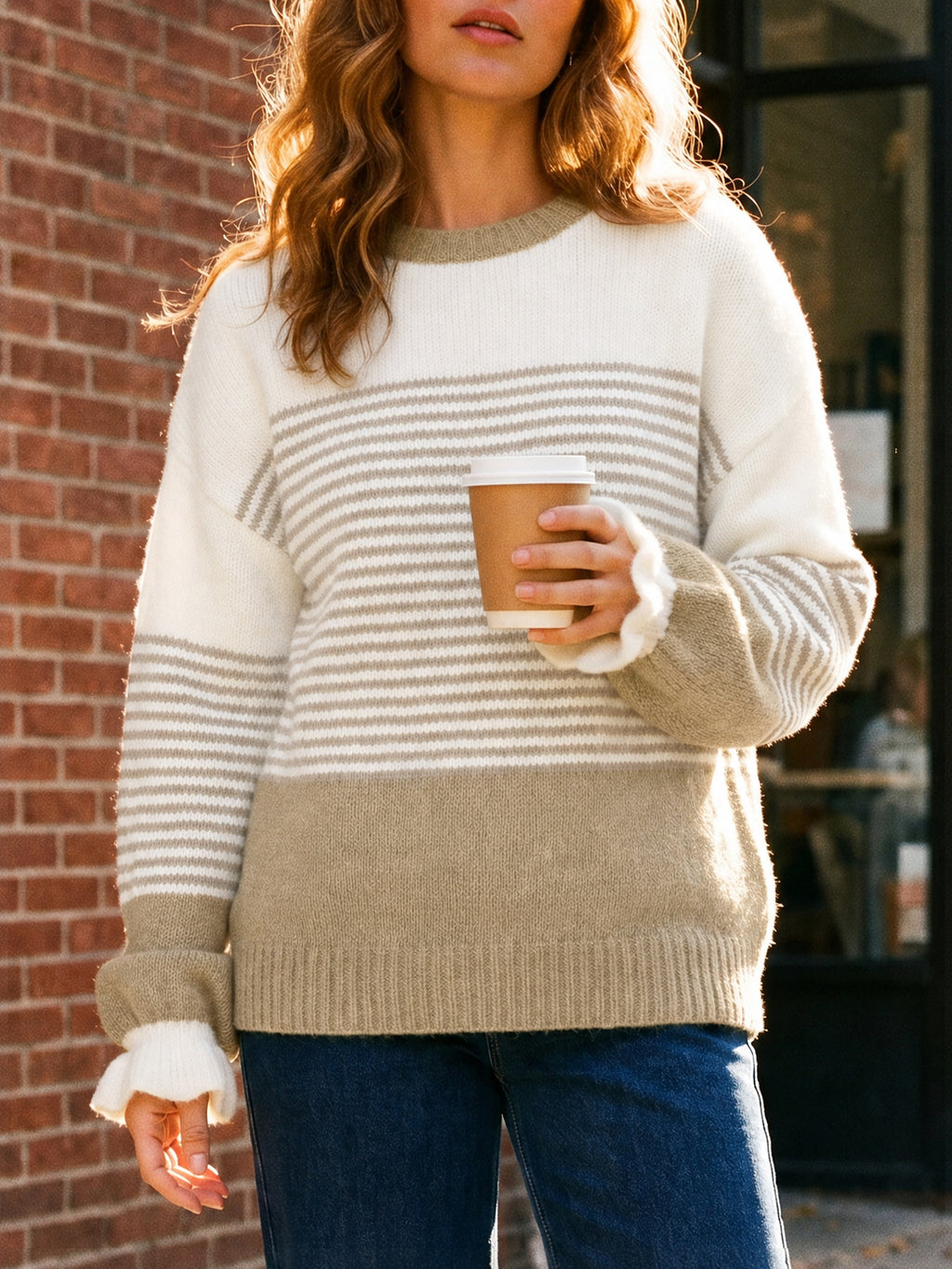 Saodimallsu Women Ruffle Sleeve Sweater