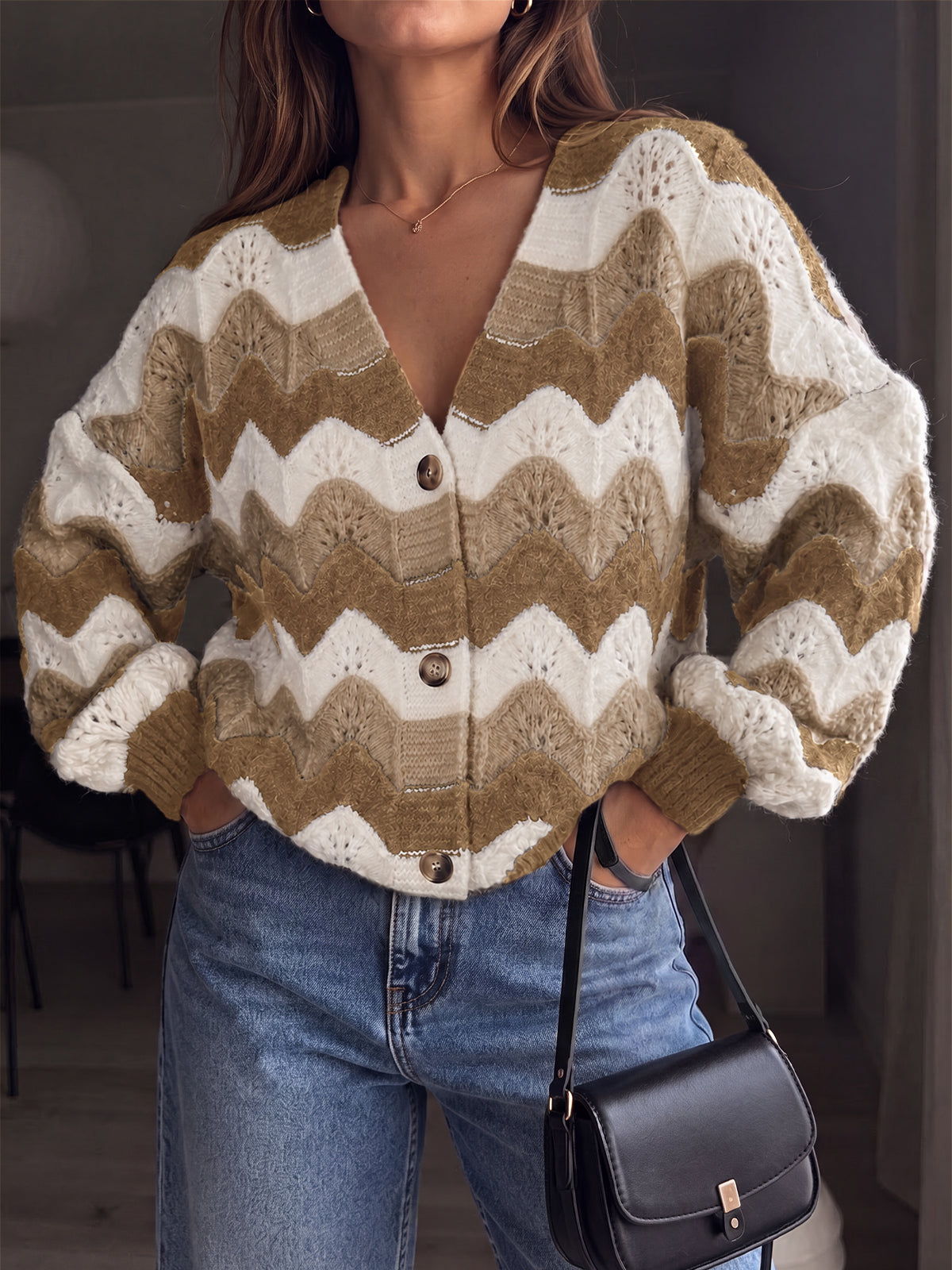 Saodimallsu Women Oversized Striped Cardigan