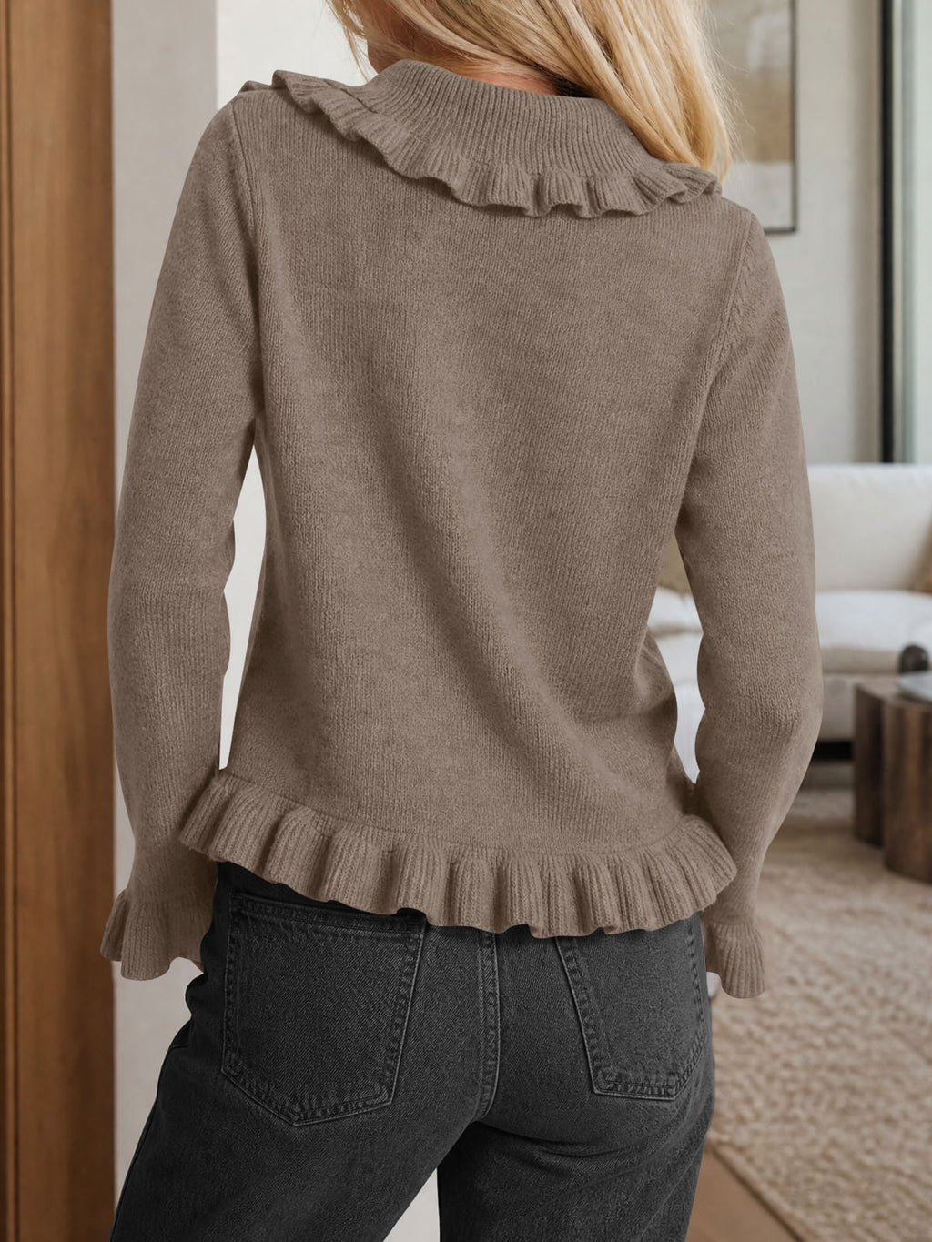 Saodimallsu Womens Ruffle Button Down Cardigan