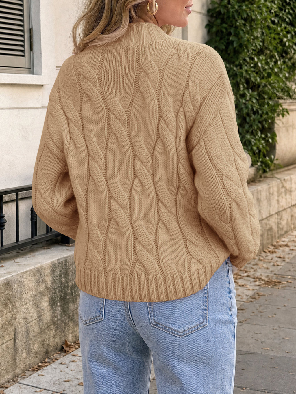 Saodimallsu Womens Mock Neck Cable Knit Sweater