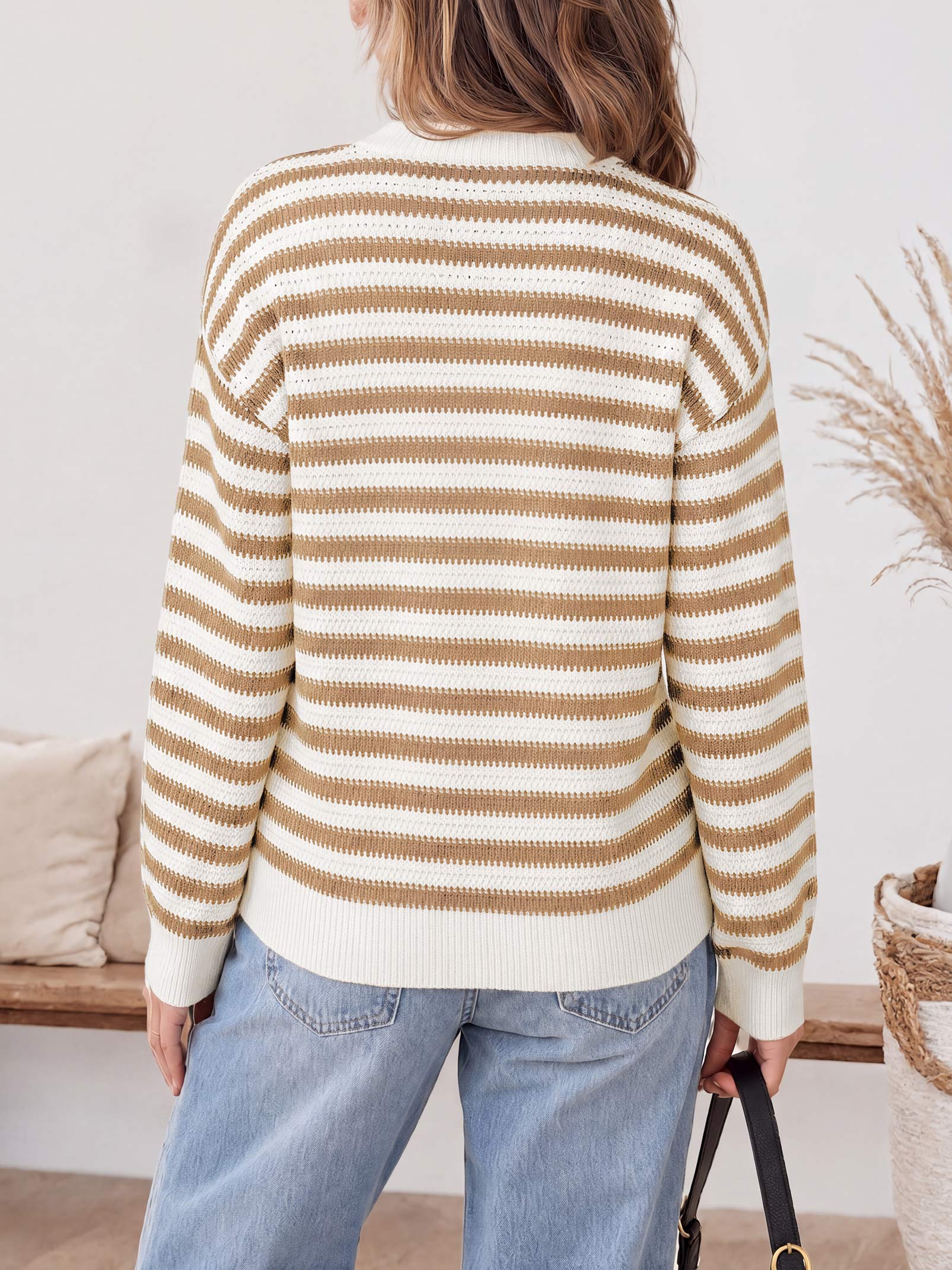 Saodimallsu Womens Striped V Neck Cardigan