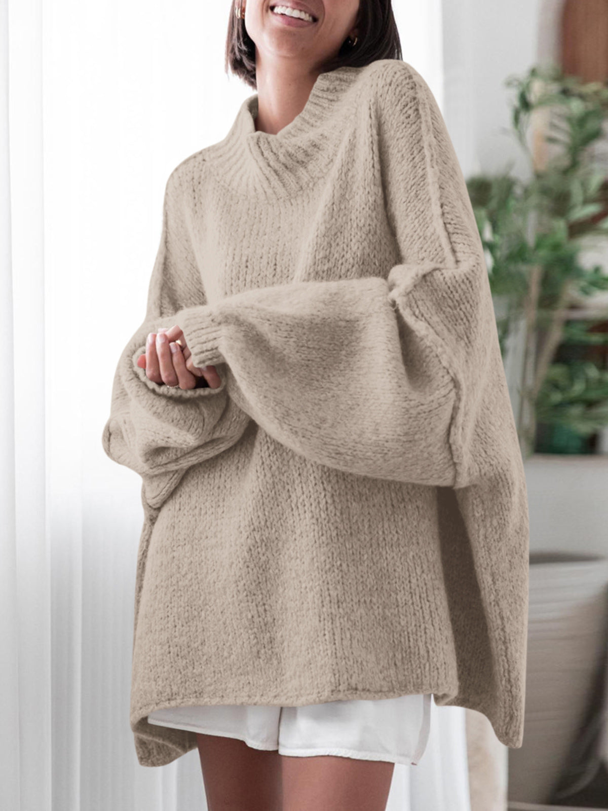 Saodimallsu Womens Mock Neck Batwing Sweater