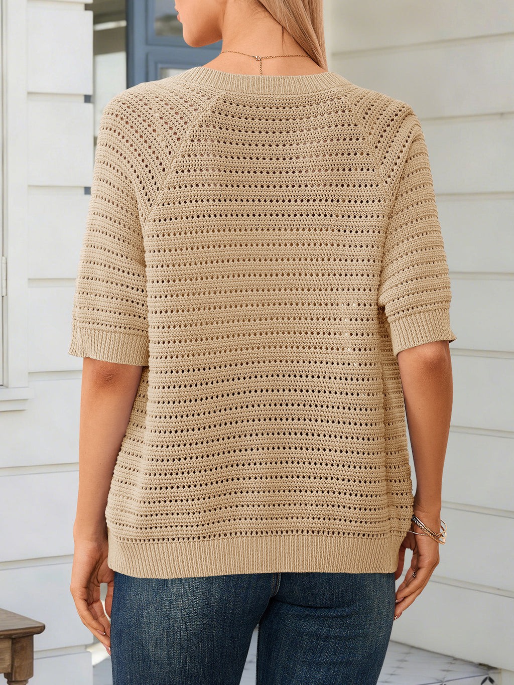 Saodimallsu Womens Crochet Short Sleeve Button Down Cardigan