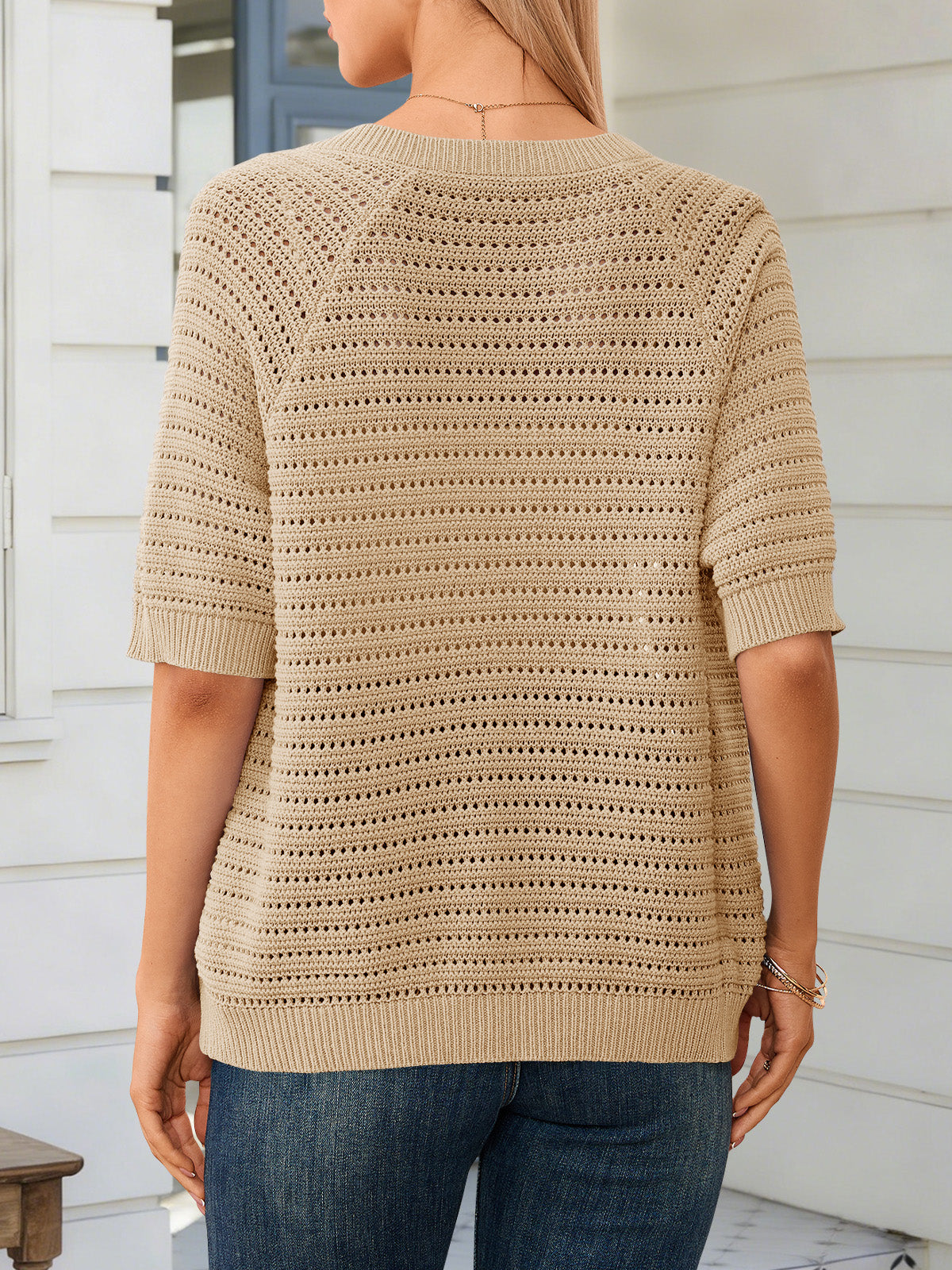 Saodimallsu Womens Crochet Short Sleeve Button Down Cardigan