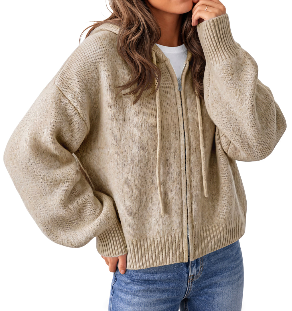 Saodimallsu Womens Zip Up Hooded Knit Cardigan