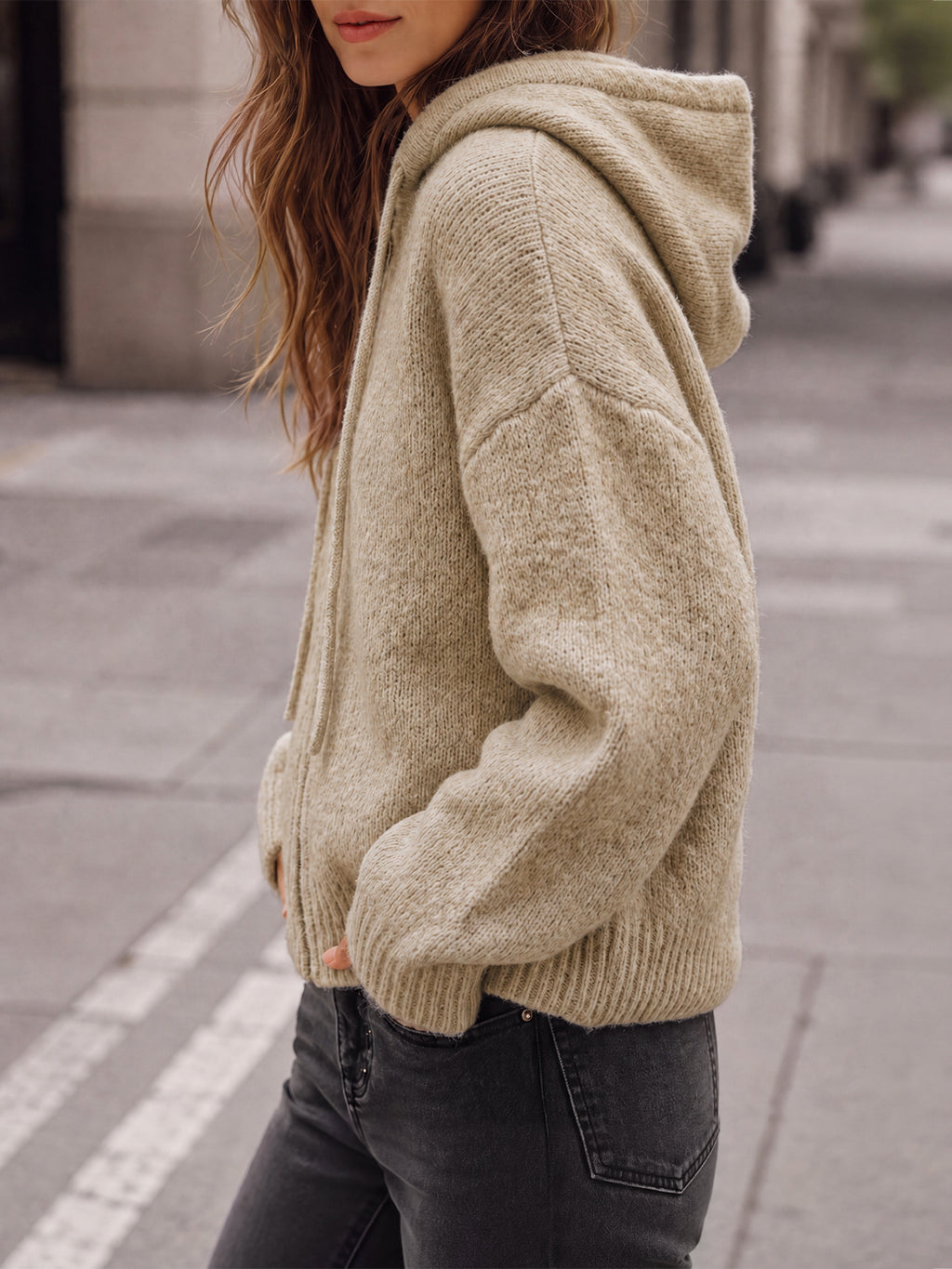 Saodimallsu Womens Zip Up Hooded Knit Cardigan