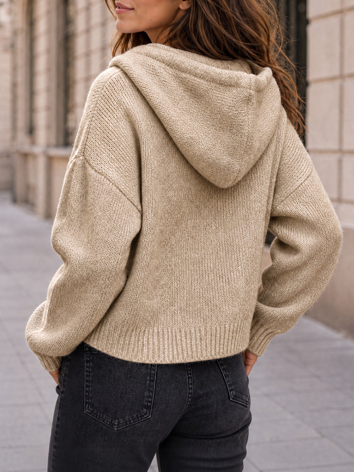 Saodimallsu Womens Zip Up Hooded Knit Cardigan