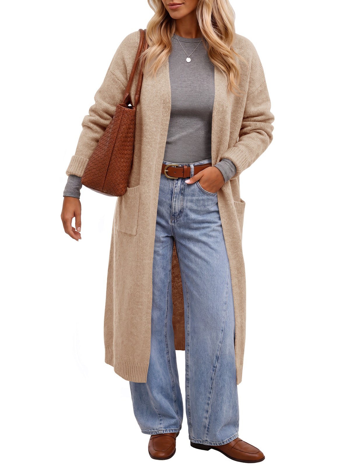 Saodimallsu Women Long Open Front Knit Cardigan Duster