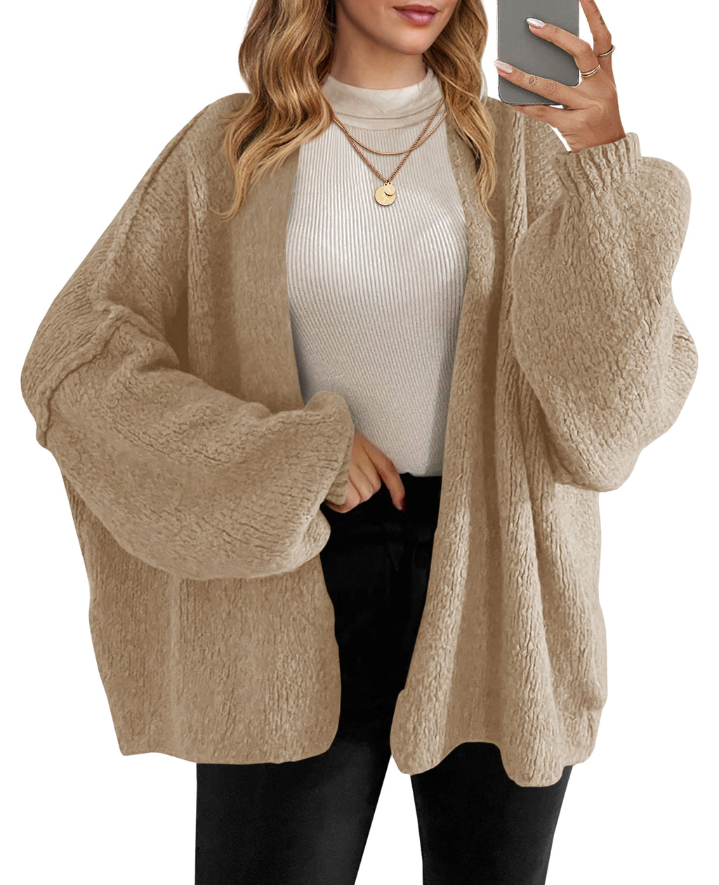 Saodimallsu Womens Lantern Sleeve Chunky Cardigan