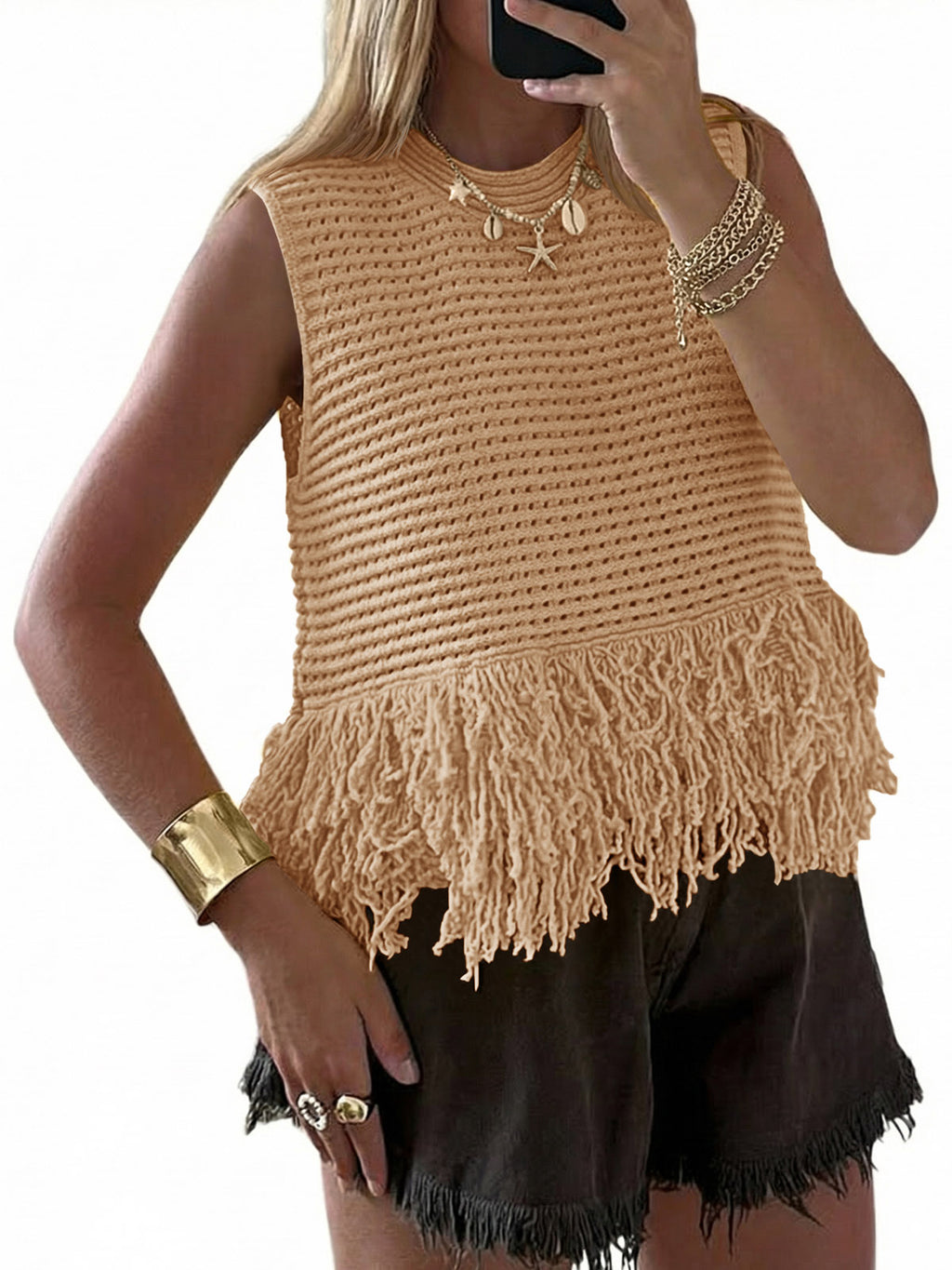 Saodimallsu Women Boho Crochet Knit Tank Top