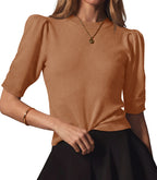 Saodimallsu Womens Puff Sleeve Ruffle Knit Pullover