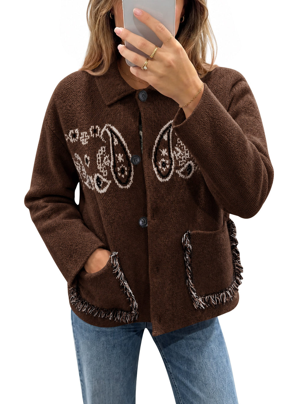 Saodimallsu Womens Boho Fringe Cardigan