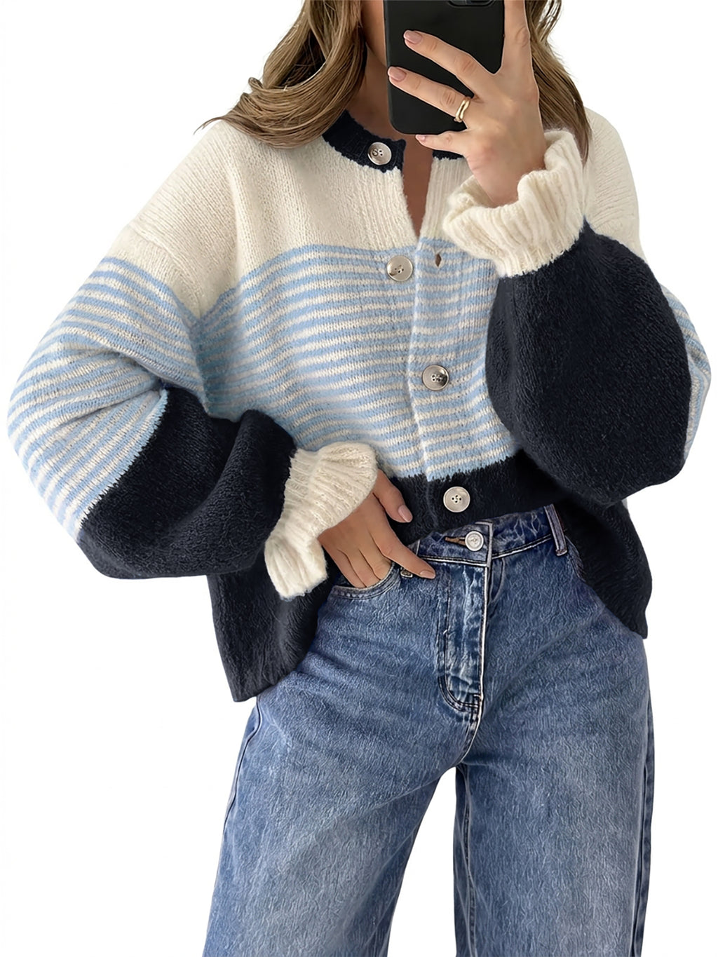 Saodimallsu Womens Striped Ruffle Sleeve Cardigan Coats