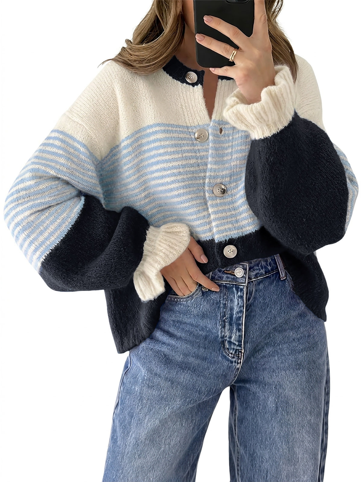 Saodimallsu Womens Striped Ruffle Sleeve Cardigan Coats