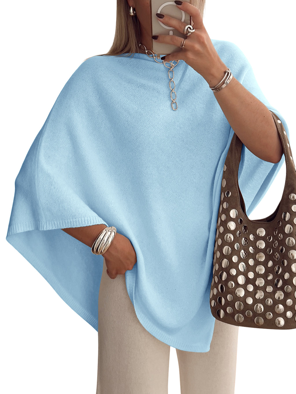 Saodimallsu Women Poncho Boat Neck Knit Sweater