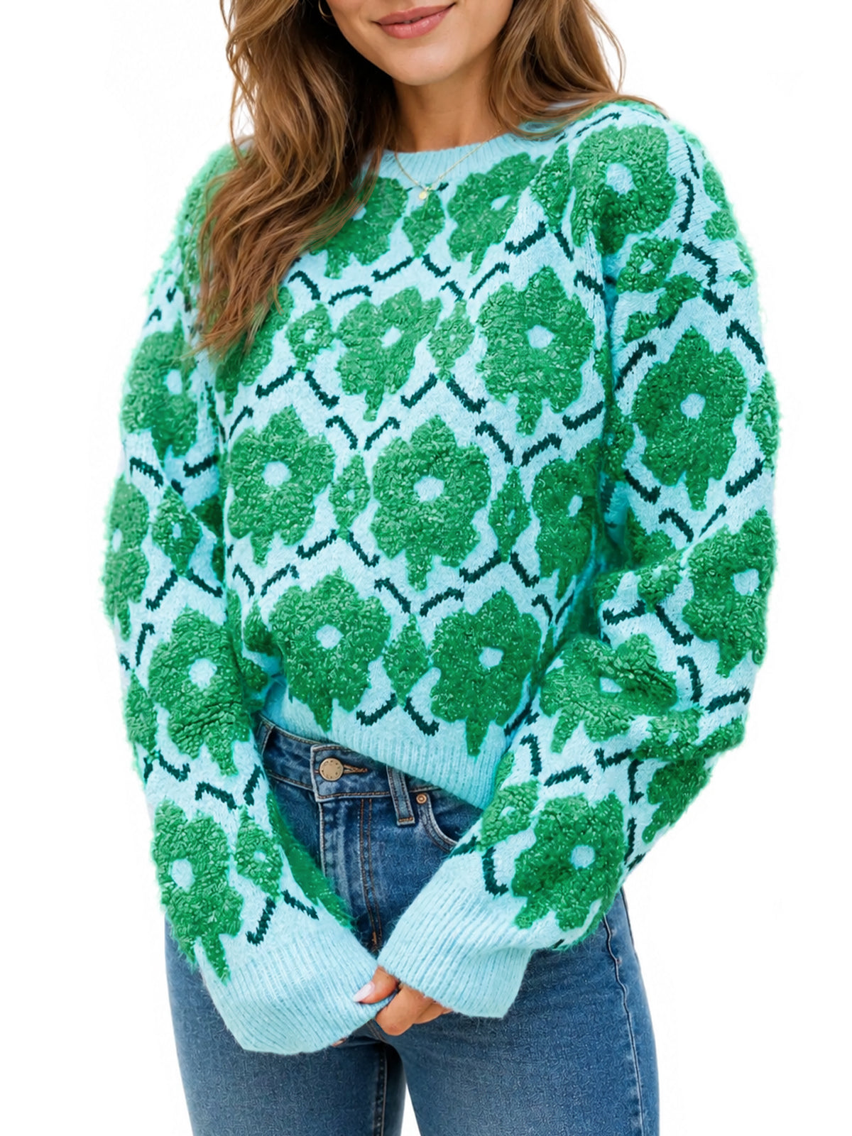 Saodimallsu Women Floral Knit Sweaters