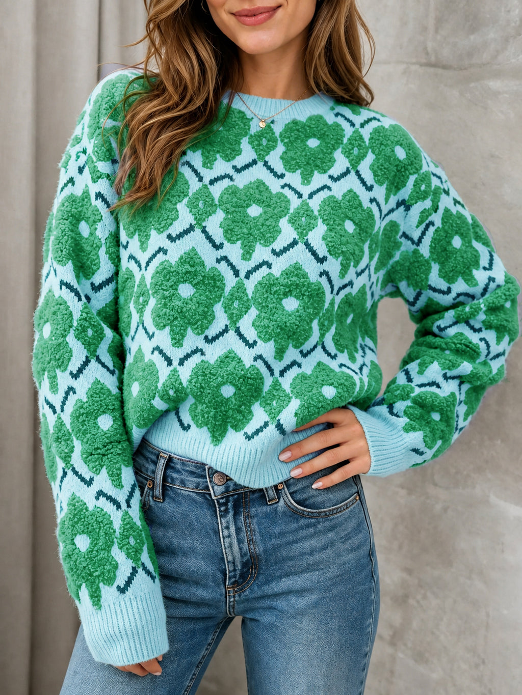 Saodimallsu Women Floral Knit Sweaters