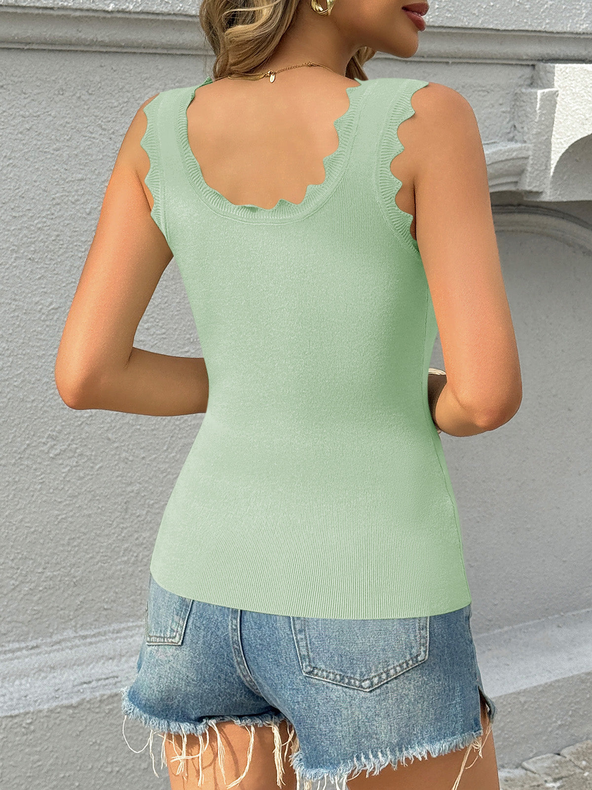 Saodimallsu Womens Square Neck Ribbed Knit Tank Top